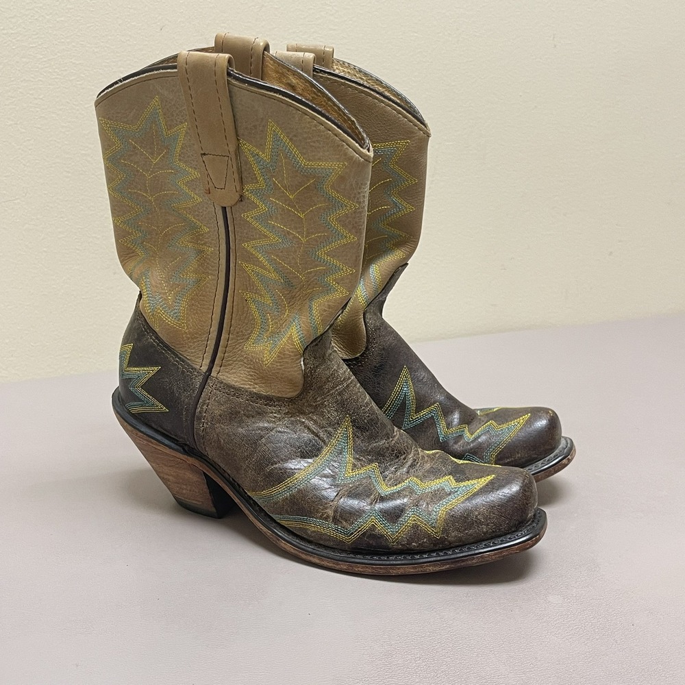 Double H Cowboy Boots Women 7 M Brown Leather Western Embroidered Rodeo Shoe USA